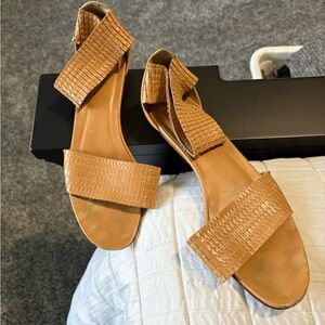 Size 8 elastic ankle strap Tan Sandals for Women